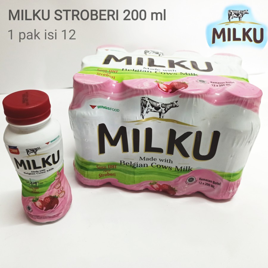 

Milku Stroberi 1 box (Karton) isi 12 Botol @200ml Original Susu UHT