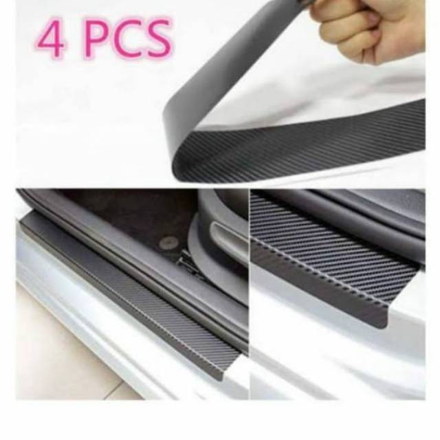 STIKER FIBER Stiker Carbon Fiber Door Sill Pelindung Anti Gores Pijakan Seal Mobil Aksesoris Mobil