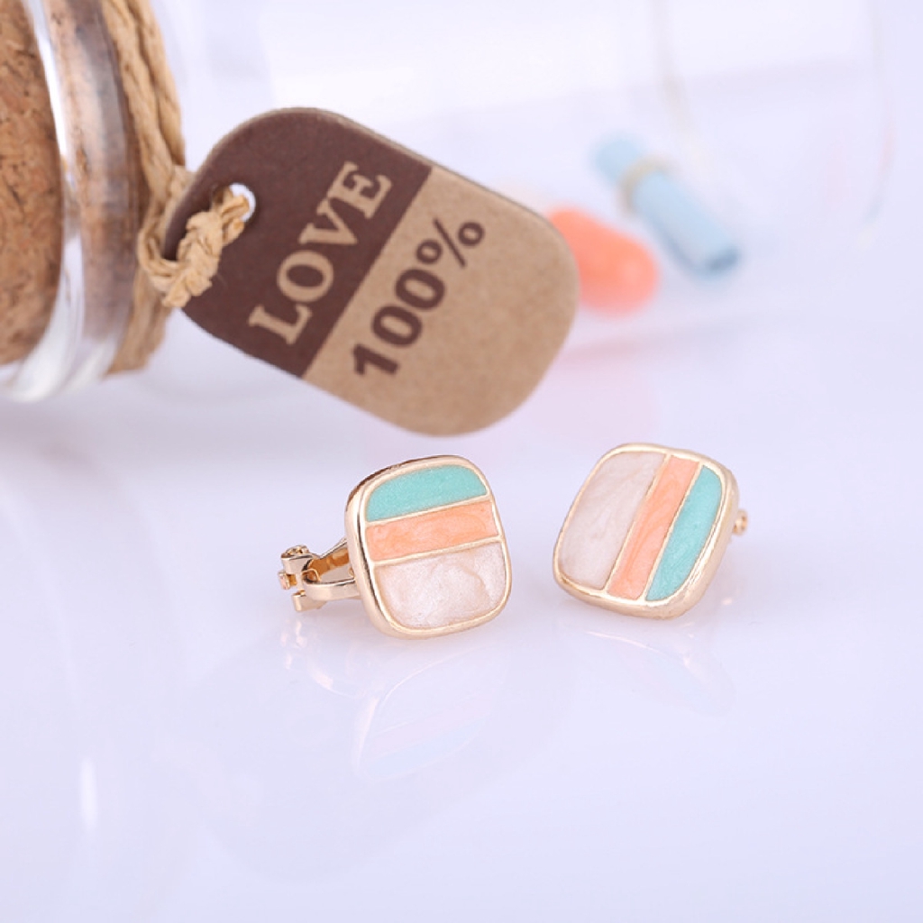 Anting Klip Enamel Bentuk Kotak Warna-Warni Untuk Wanita