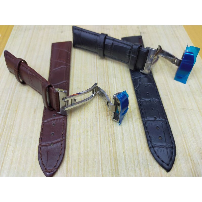 STRAP TALI KULIT JAM TANGAN MODEL BUTTERFLY CLASP GENUINE LEATHER tali jam tangan gc