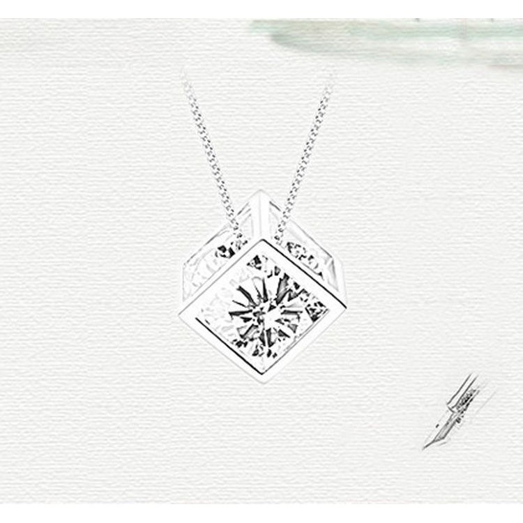 Womens Silver Love Cube Pendant Necklace Jewelry Valentine's Day Gift