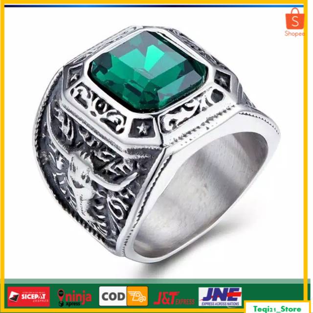 CINCIN PRIA BAJA TITANIUM BATU HIJAU LUMUT | CINCIN BATU TQR-E.3D