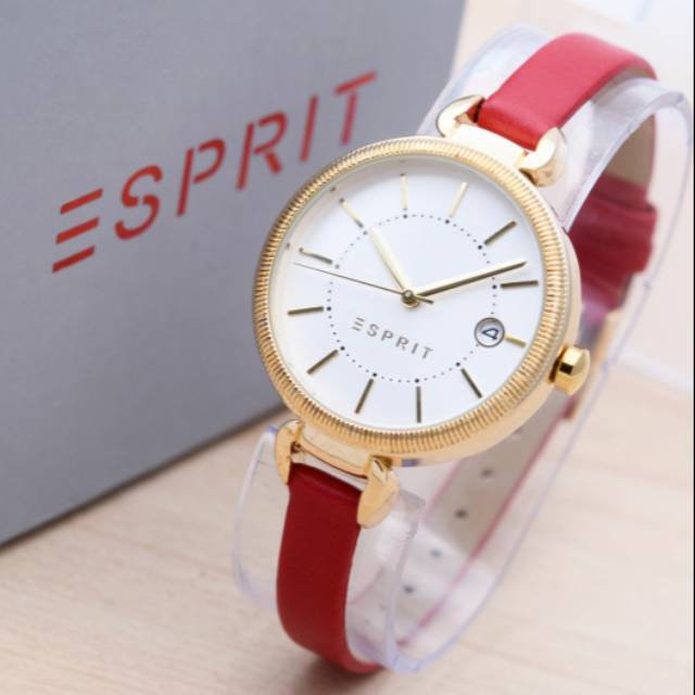 JAM TANGAN WANITA ESPRIT KULIT TANGGAL AKTIF DIAMETER 3,4 CM