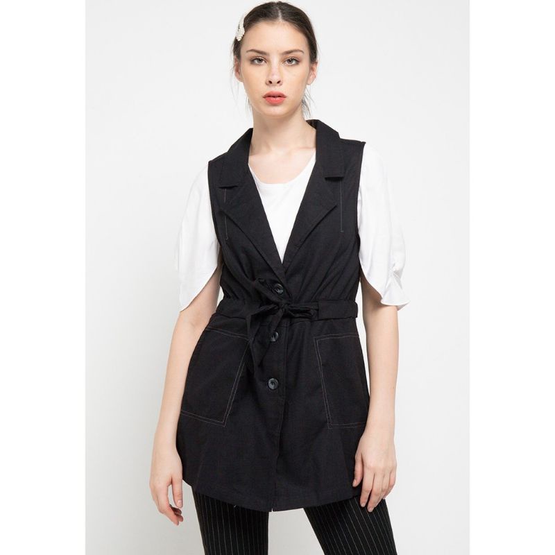 Le'rosetz - vest versatile belted outer white / black
