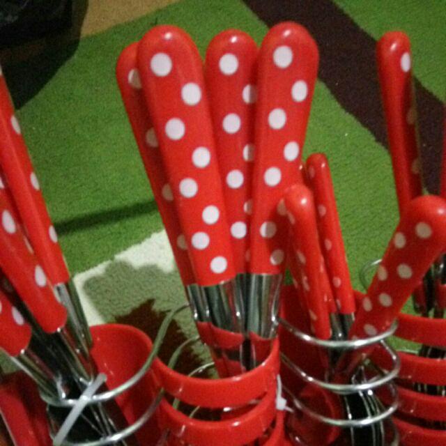 Rantangshop Sendok Fancy Polkadot Cutlery Set Garpu Makan Sendok Teh  Pisau Steak