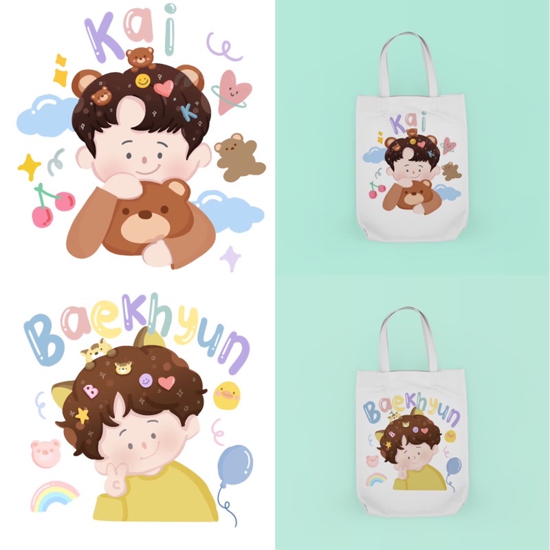 Tote Bag Kanvas dan Rajut Cutie Karakter Member EXO/SM Entertaiment