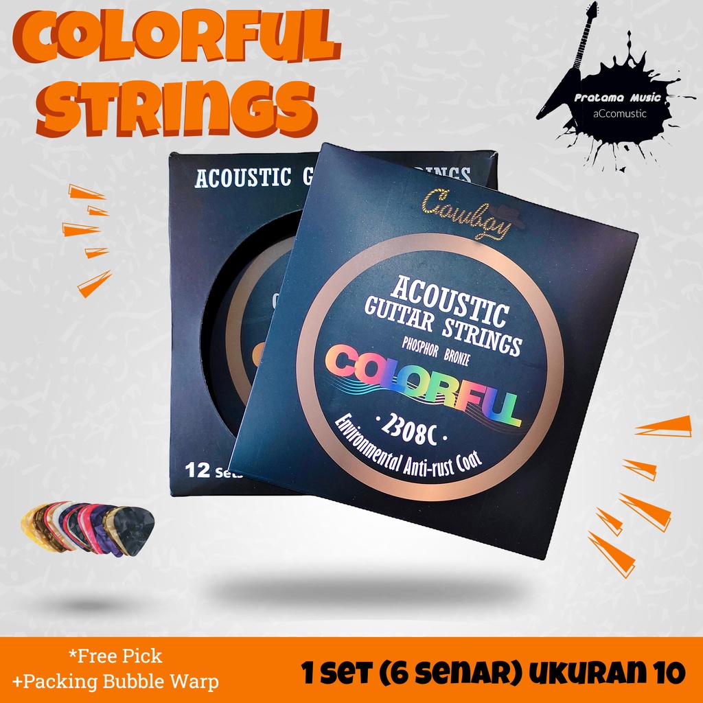 Senar Gitar Akustik Cowboy 2308C Anti-rust Coat Phosphor Bronze Warna Pelangi Original Acoustic Guit