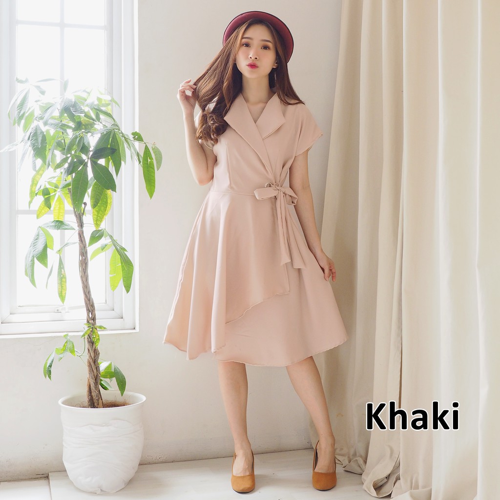 Chamele Dress Wanita Midi Model Big Bow Bahan Moscrepe Premium High Quality 505