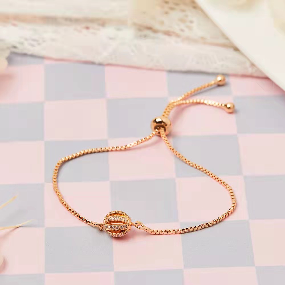 ✨Moya0158❤Gelang Wanita Titanium Berlapis Emas Fashion Bola Serut Rantai Korea Aksesoris Perhiasan Murah D362-2