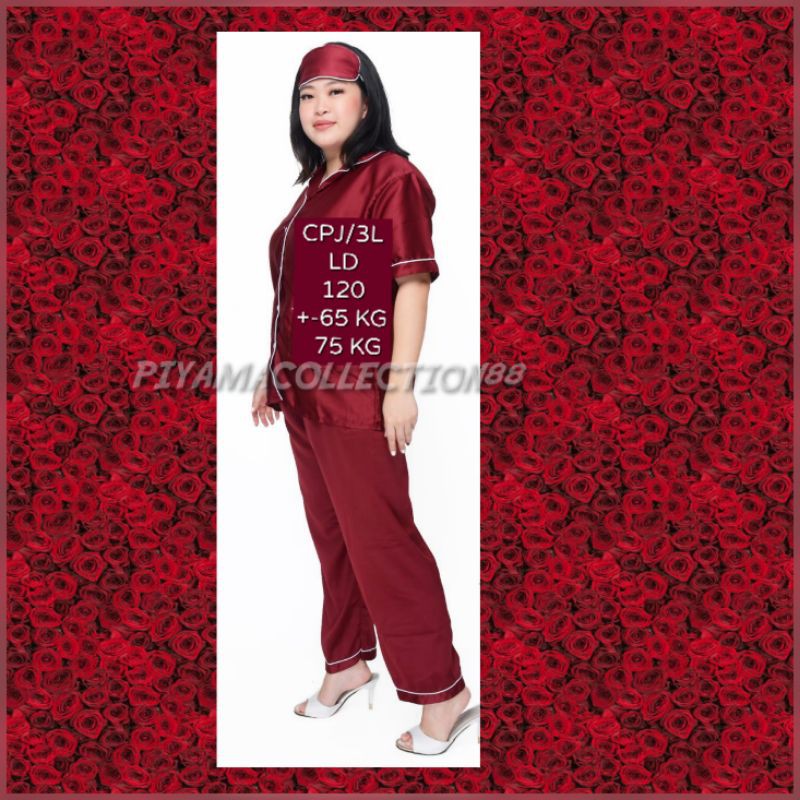 PIYAMA satin / saten silk polos 40 kg - 160 kg setelan celana panjang baju lengan pendek pajamas