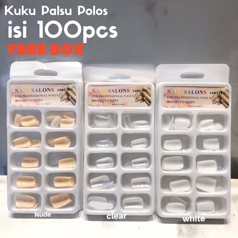 FREE BOX isi 100pcs Kuku palsu polos