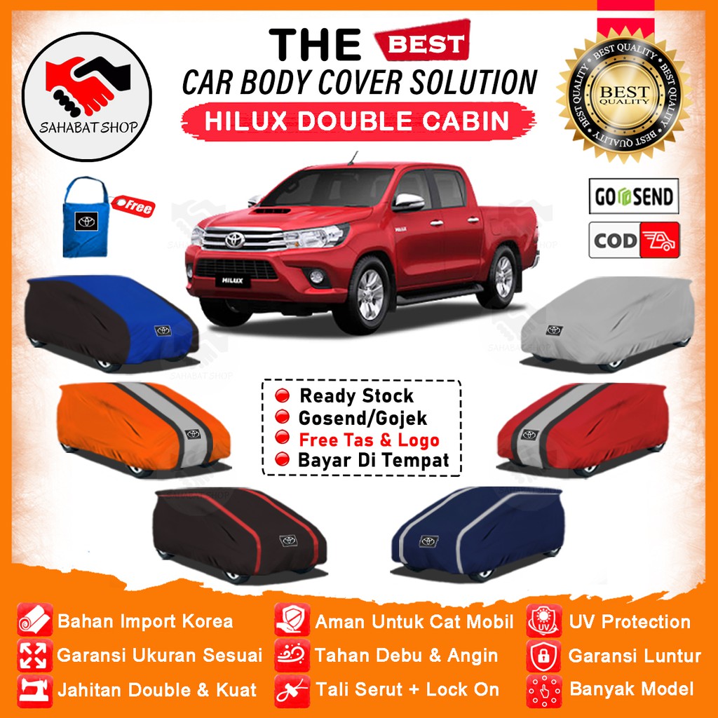 Sahabat Body Cover Mobil Hilux / Penutup Sarung Toyota Hilux Double Cabin Outdoor / Mantel Selimut Tutup Pelindung Pembungkus Jas Mantol Tutupan Bungkus Terpal Kerodong Kerudung Kelambu Mobil Hilux Waterproof Anti Air Model Orange