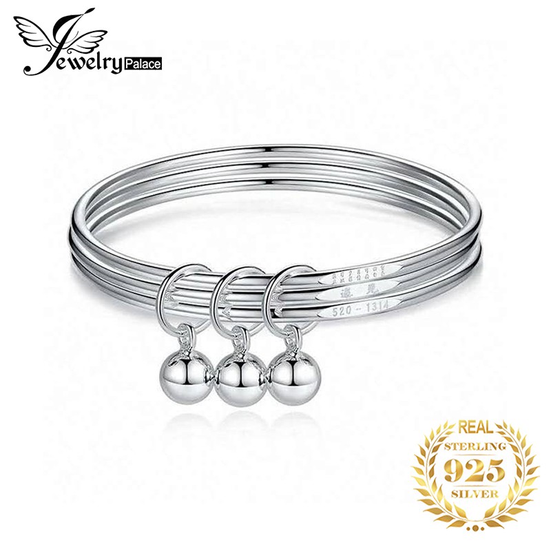 925 Sterling Silver Gelang Wanita Tiga Lingkaran Bell Gelang Fashion Jewelry