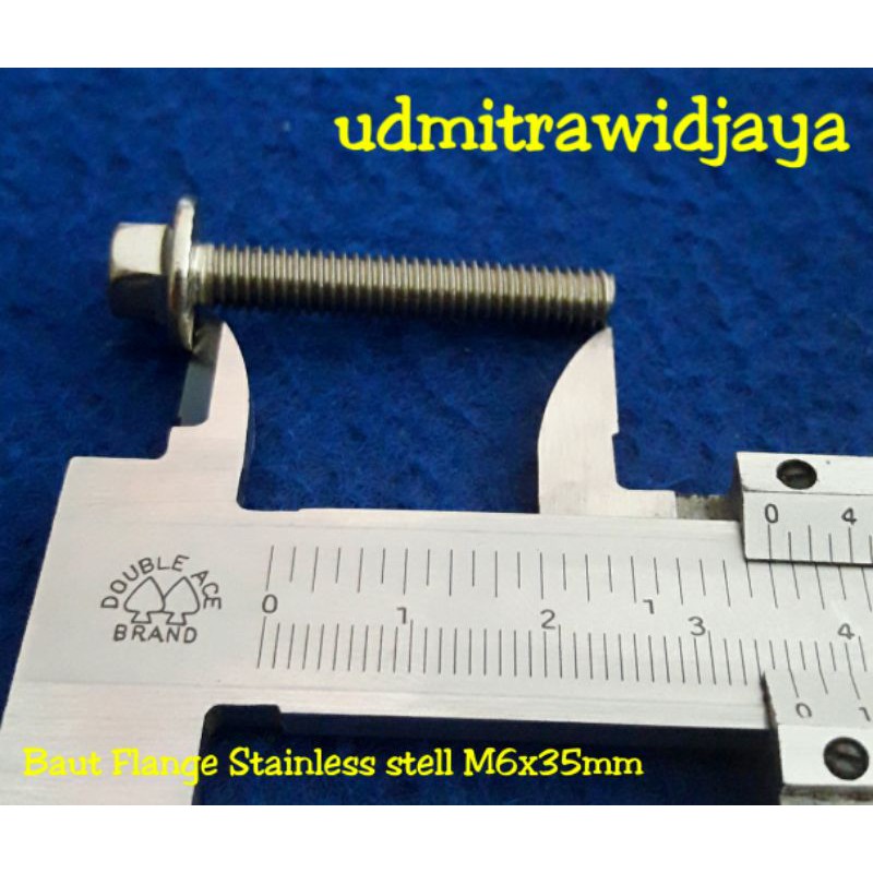 Baut Flange stainless stell 6mm panjang 35mm baud ring bibir baut topi kunci 10 kunci 8 flange bolt