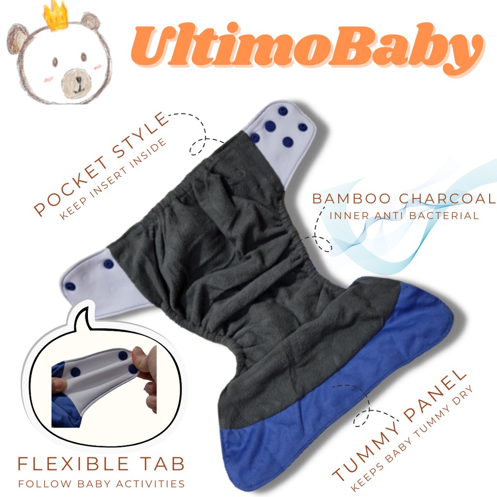 Clodi ultimobaby Ubaby pocket snap OS solid/polos clousure elastis flexible tab FREE 1 insert