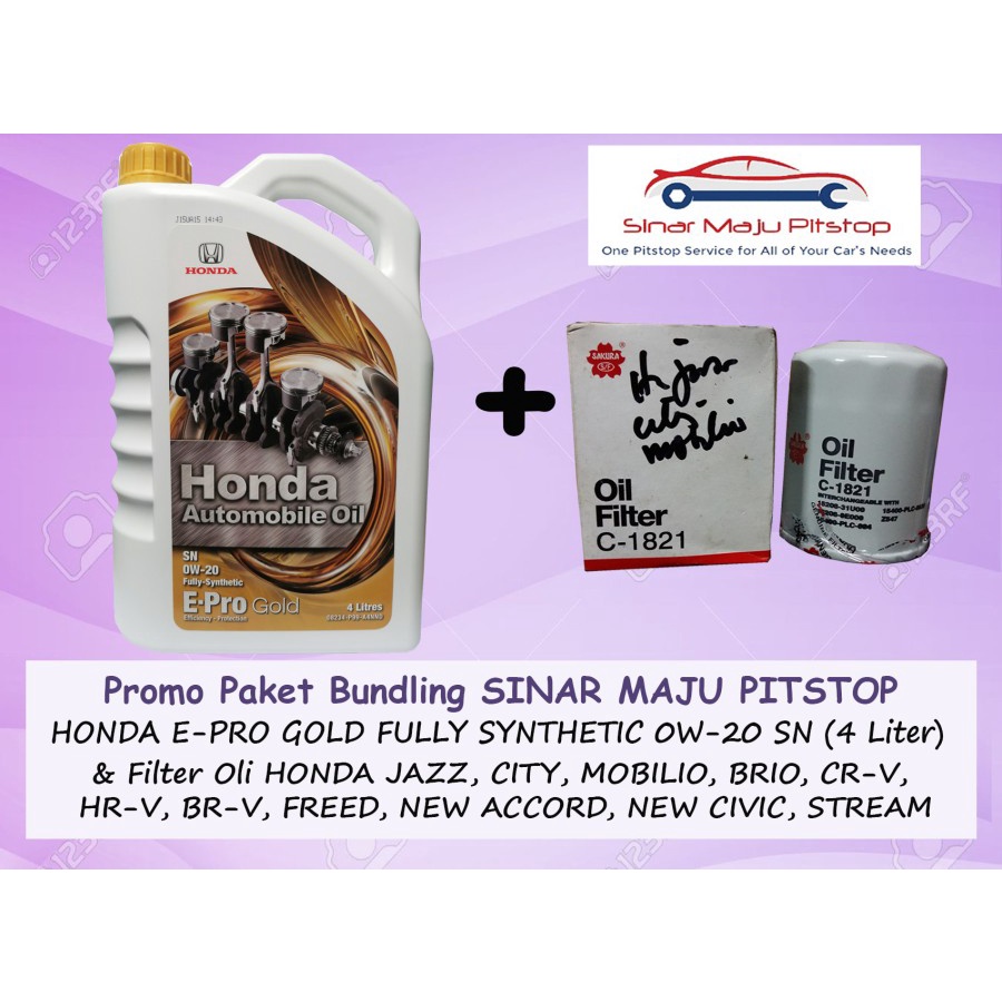 Paket Bundling Oli HONDA E-PRO GOLD 0W-20 SN Original 4 Liter & Filter Mobil HONDA JAZZ & CITY & BRI