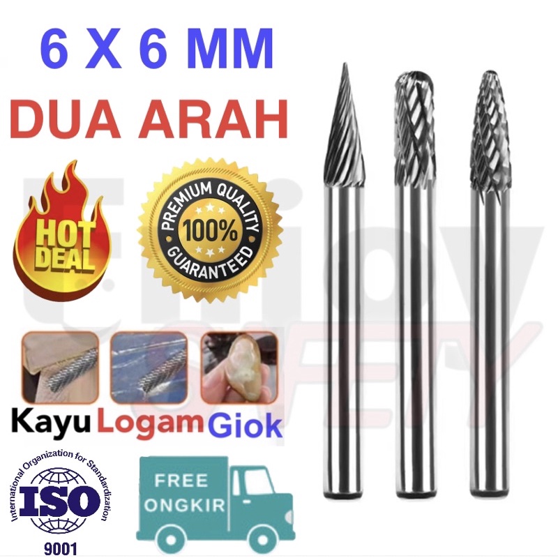 6X6 mm Mata bor / Mata tuner /Mata cuner / Rotary burr dua arah 1PC