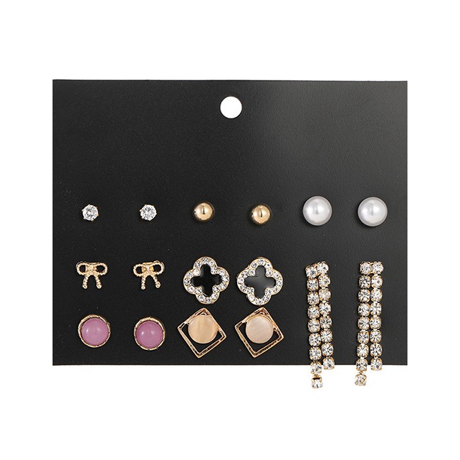 LRC Anting Set Fashion Golden Geometric Diamond Earring K13234