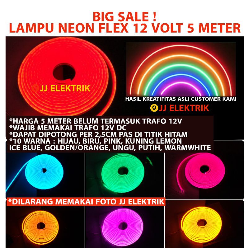 Lampu Neon Flex LED Selang Panjang 5M 5Meter 5 M Lampu Neon Flex LED Selang Panjang 5M 5Meter 5 M