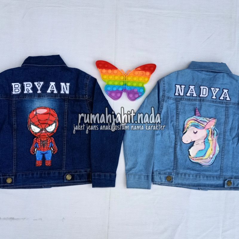 jaket jeans anak costum nama karakter