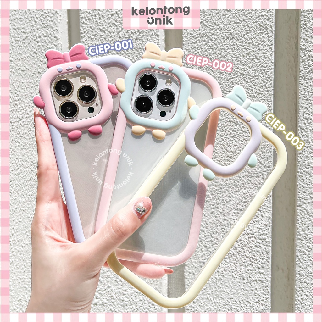 For iPhone - 3D Cute Little Monster with Bow 2 in 1 Soft Case/ Casing Kamera Pita