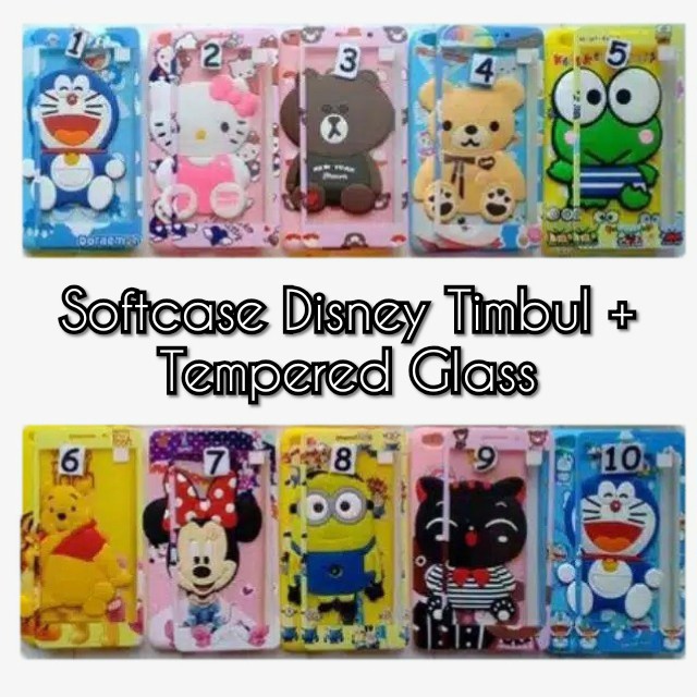 Samsung Galaxy J2,J6,J7,A6,M20,Core,Plus,Prime - Soft Case Karakter Timbul+Tempered Glass