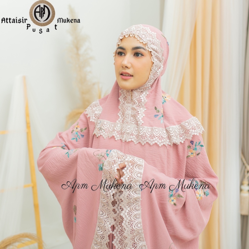 Apm Mukena  - Mukena Crinkle Bordir Dewasa Renda Cantik Mewah