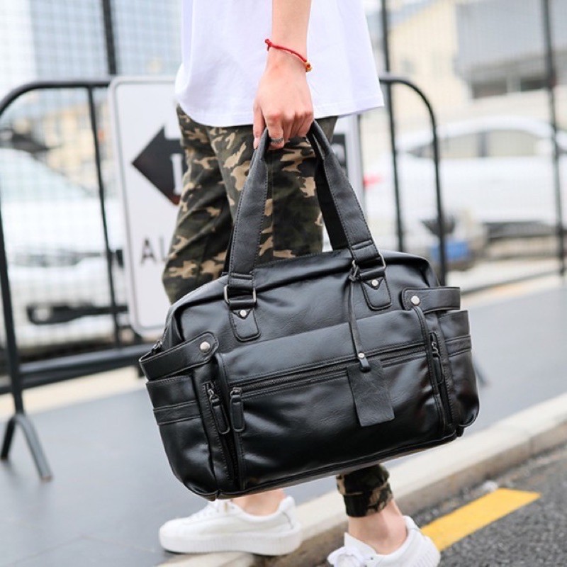 Tas Travel Kulit / Gym Bag Kulit Pria (Import Quality)