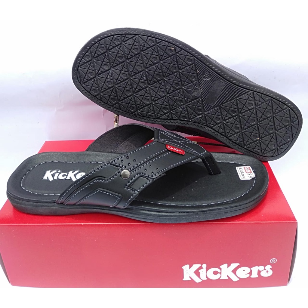 Sandal pria jepit kickers kulit sintetis casual original kasual slide dewasa cowok terbaru murah keren kekinian berkualitas gratis ongkir COD