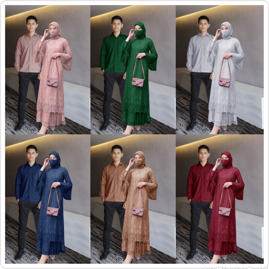 CP GELA / Couple Gamis brukat tile Mx gela / set pakaian couple muslim lebaran 2022 / KAPEL KONDANGAN TERBARU