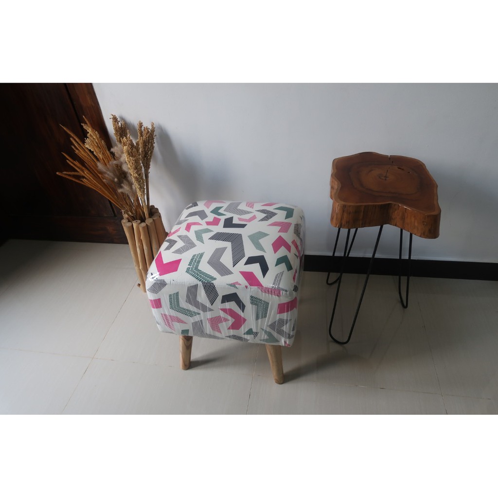 Stool Sofa Bulat/Kotak Kaki Natural Kayu Jati Solid