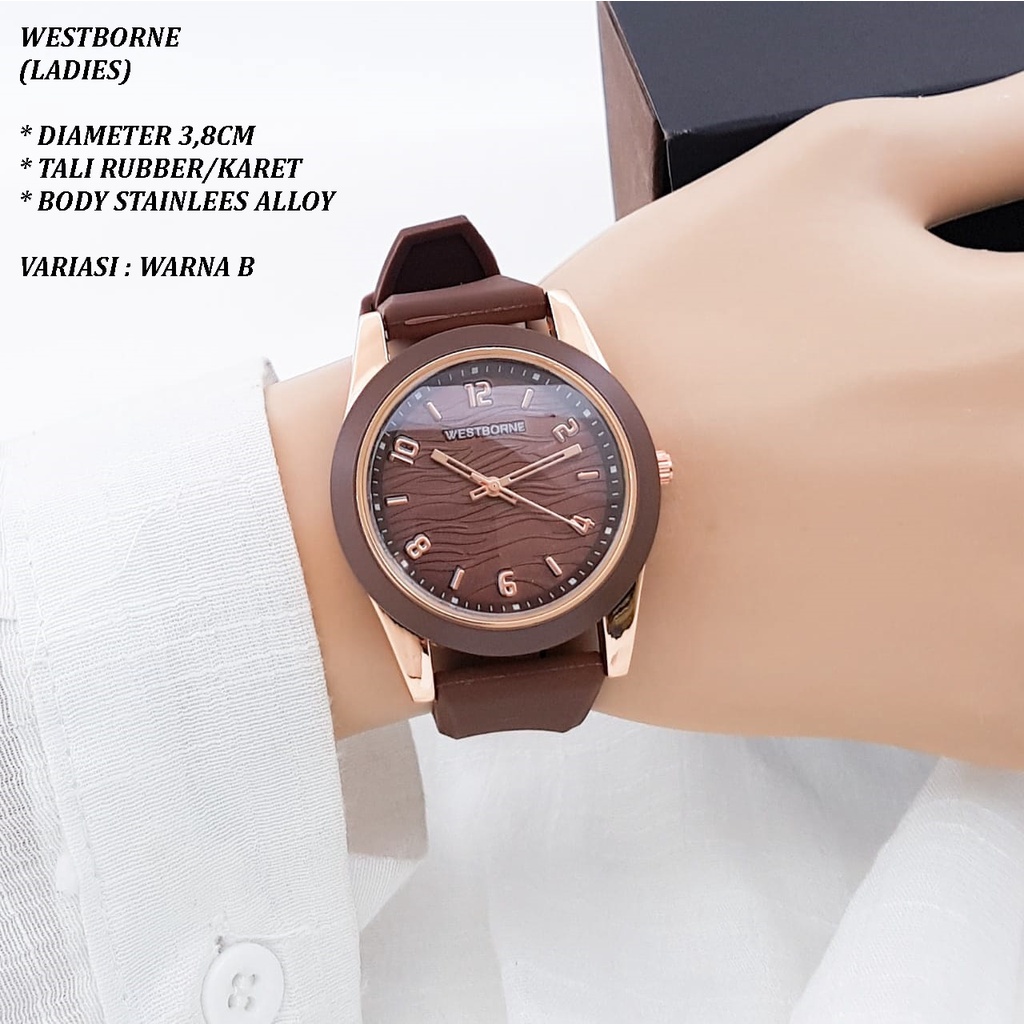 (BISA COD) JAM TANGAN WANITA WESTBORNE 1102 TALI RUBBER BODY BULAT POLOS