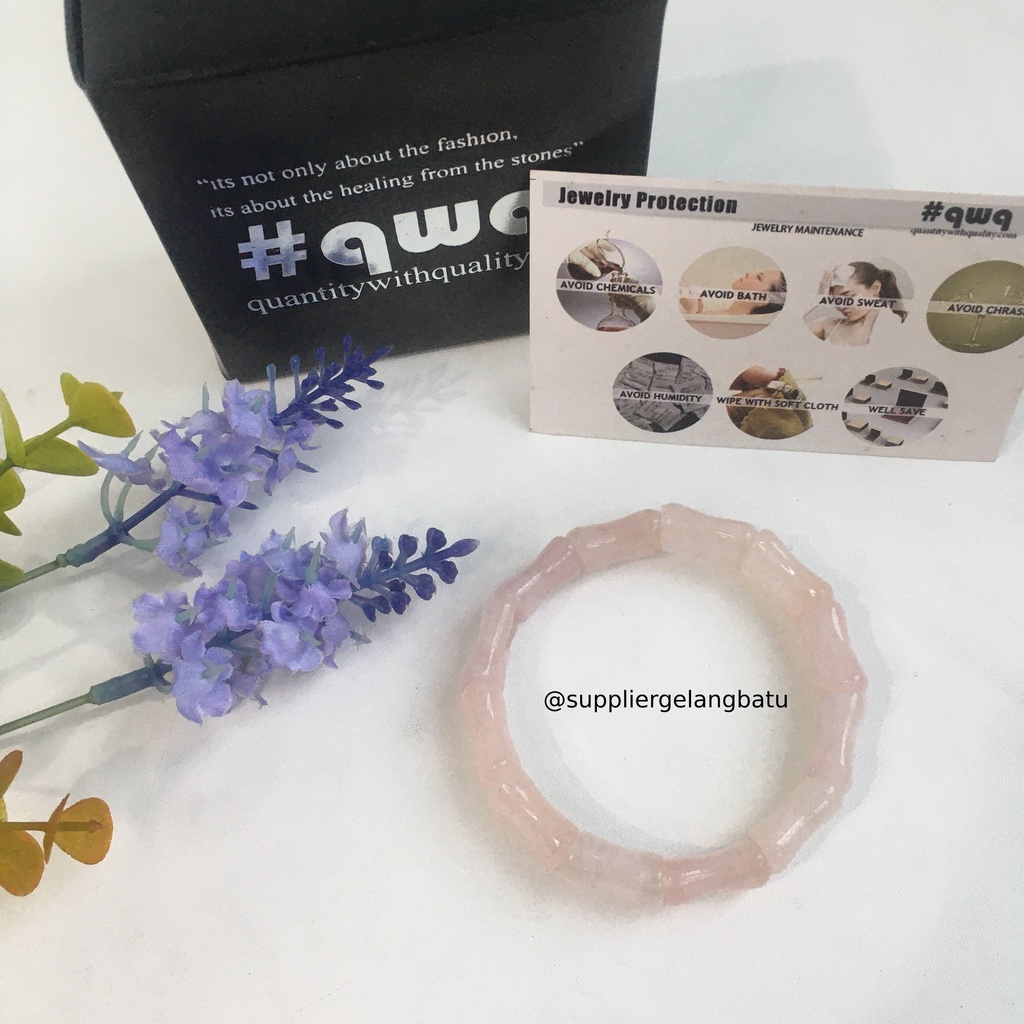 Gelang Batu ROSE QUARTZ TULANG limited natural asli akik PINK KUARSA