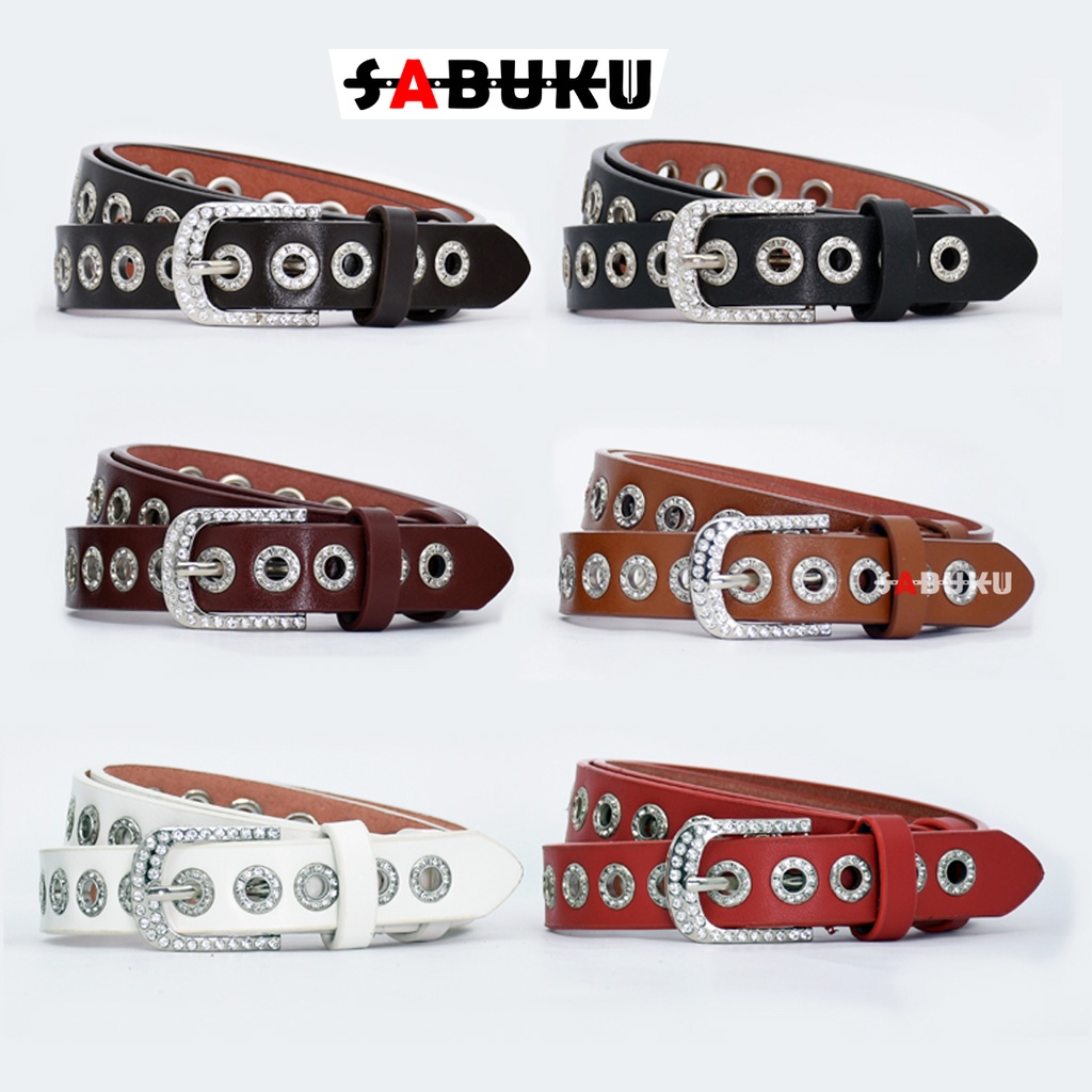 Ikat Pinggang Kulit dengan Gesper Single Eyelet Grommet untuk Wanita Gaya Korea - 026