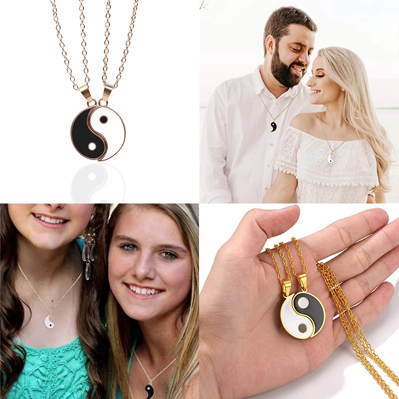 2pcs / Set Kalung Liontin Bahan Alloy Desain Puzzle Yin Yang Adjustable Untuk Pasangan / Sahabat