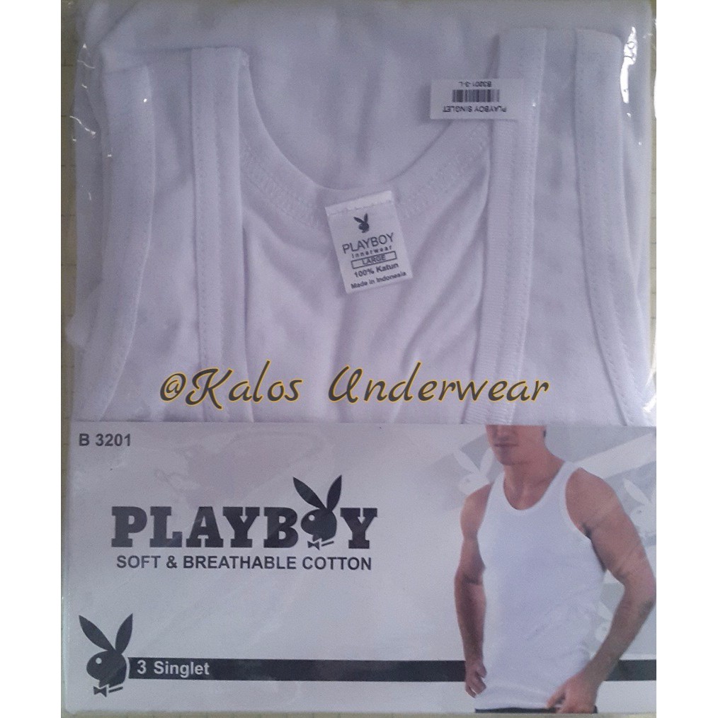 promo Kaos Singlet Pria Playboy PUTIH ISI 3 murah kualitas bagus