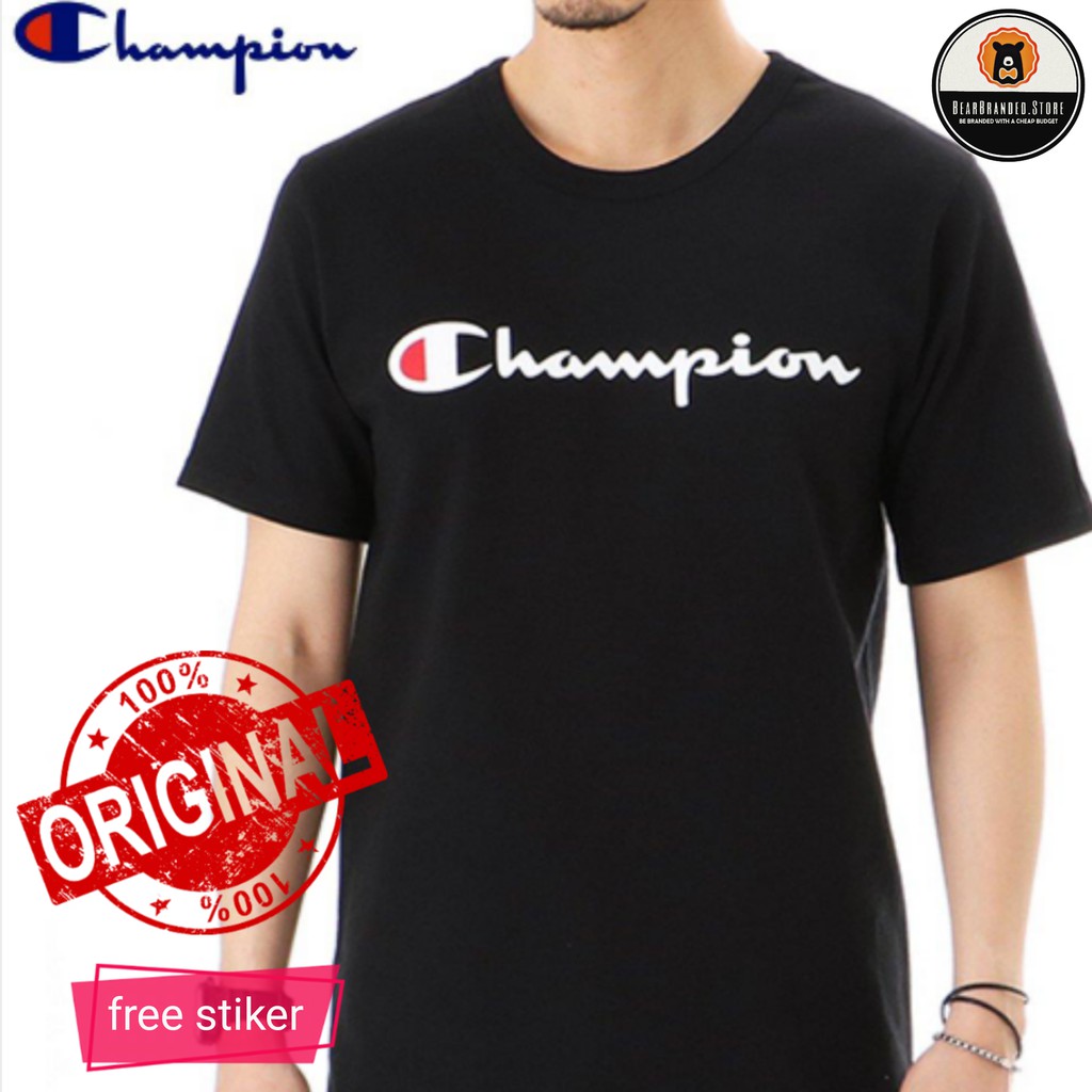 KAOS BAJU CHAMPION  SS tee BLACK ORIGINAL MURAH  Shopee 