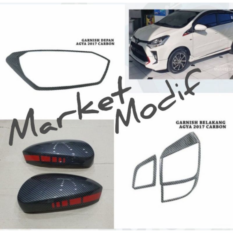 Paket Garnish Lampu Depan Belakang + Cover Spion Carbon Agya Type G dan TRD 2020-2021
