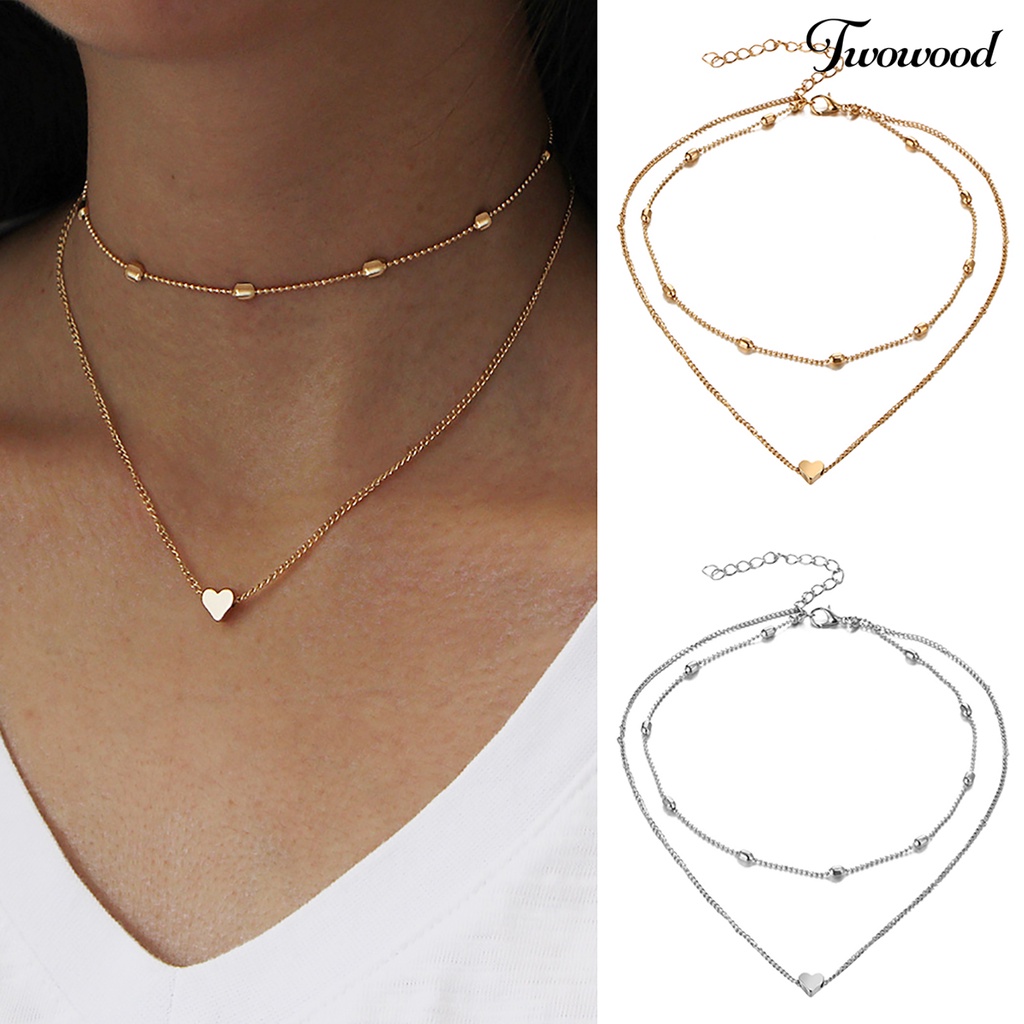 Kalung Choker Rantai Multilayer Aksen Manik-Manik Hati Untuk Wanita