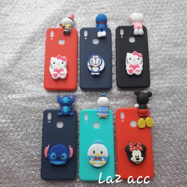Case vivo y93 2018 karakter intip popsocket softcase casing silikon
