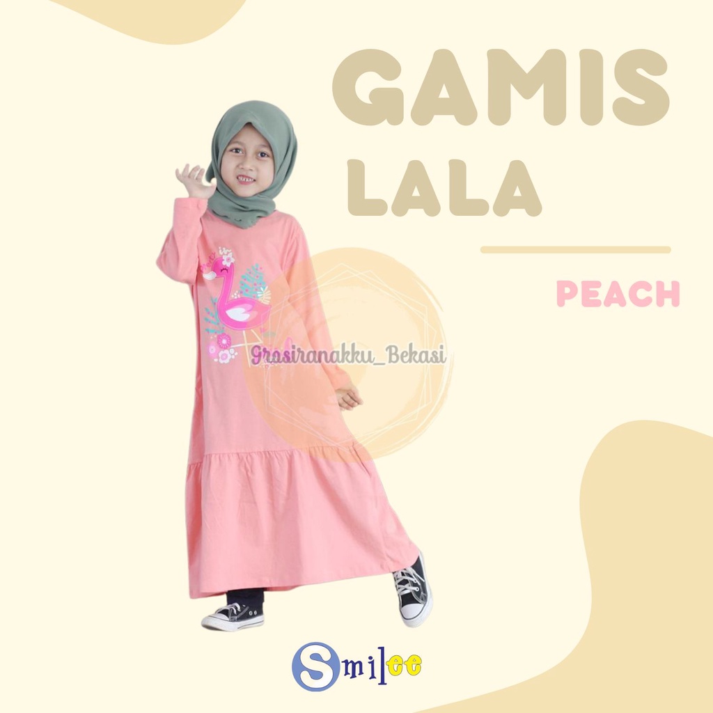 Gamis Kaos Anak Lala Warna Peach Size 2-8thn Free Masker