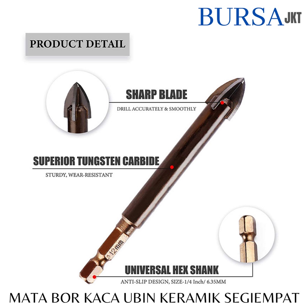 4 MM MATA BOR HEX KERAMIK KACATUNGSTEN DRILL BIT SEGIEMPAT