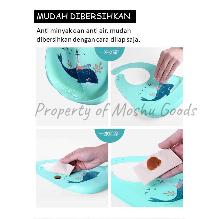 Premium Baby Bibs Silikon BPA Free Waterproof MPASI Celemek Makan Bayi Feeding Silicone Slabber Bib/C 2