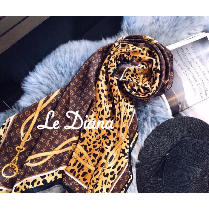 Syal LV Sutra Lv Scarf Silk LV Shawl Leopard Super Mirror Quality Limited