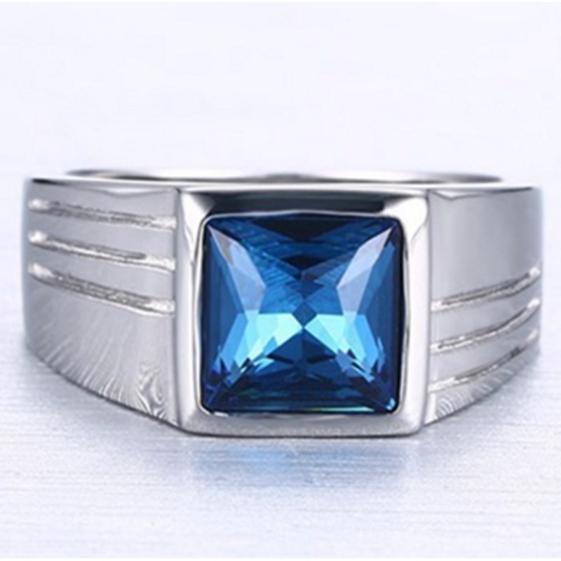 SEUSUK  Cincin Silver Hias Batu Safir Warna Biru Elegan Berkilau Untuk Pria/Pernikahan cincin