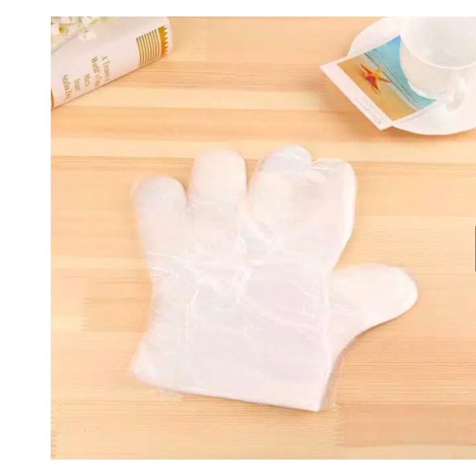 JT - Sarung Tangan Plastik Isi 100Pcs Disposable Plastic Gloves Sekali Pakai Bening Polos Transparent