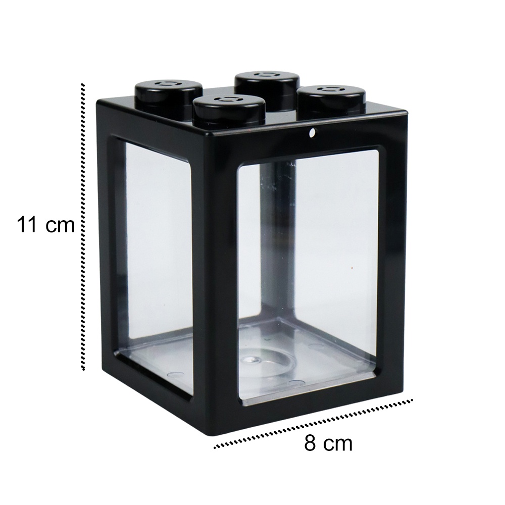 Aquarium Mini Lego Block 4 Side Windows 8x8x11cm - TOP3 - Black