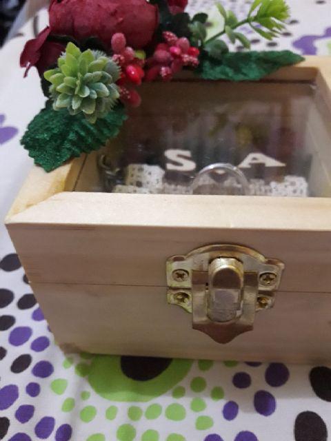 Kotak Cincin Kayu Segi 4 Gold | Ring Box Wedding Engagement