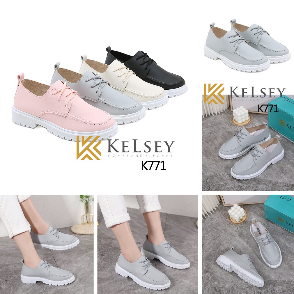 Kelsey Sepatu Loafers Kulit Wanita Kelsey K771 Wedges Import