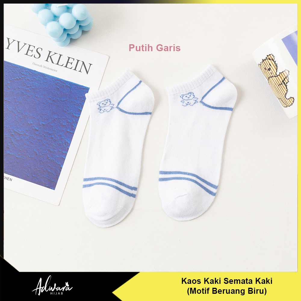 Kaos Kaki Pendek Semata Kaki Motif Bear Cute Blue / Kaos Kaki Pendek Wanita Beruang Biru